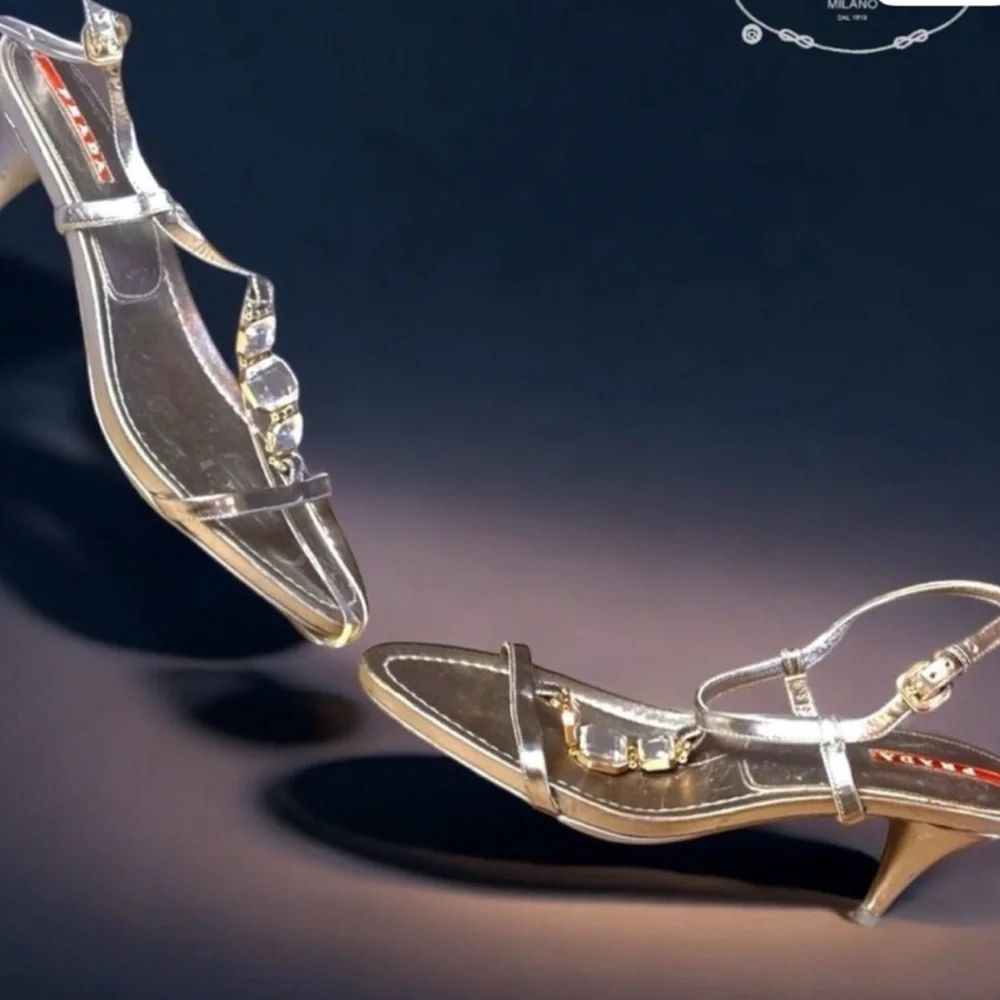 Prada Metallic Silver Strappy Heels - Picture 8 of 8